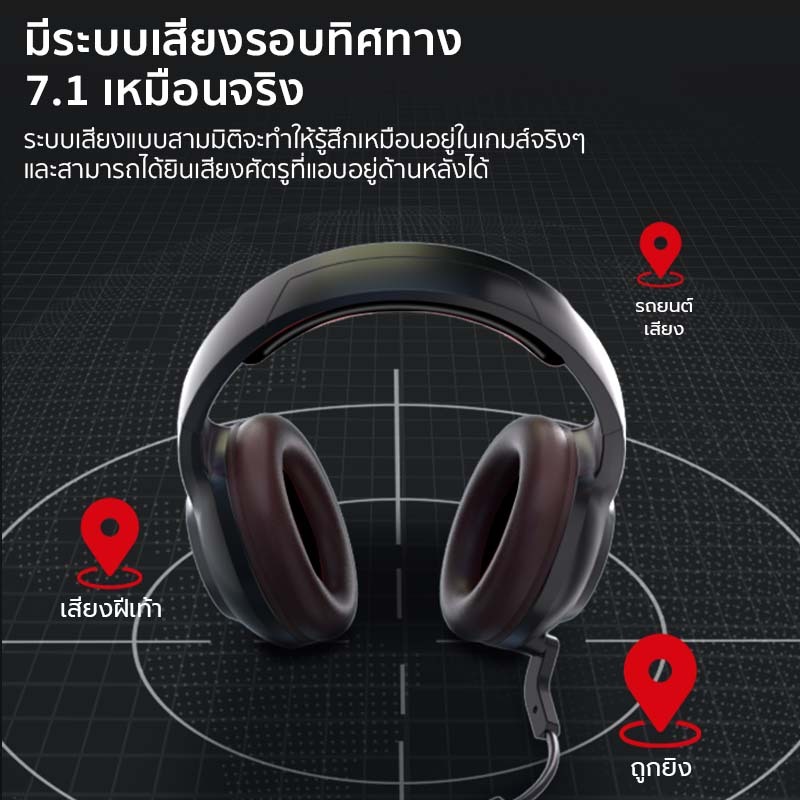 KF-H1 RGB Gaming Headset หูฟังครอบหู gaming pc ระบบเสียง 7.1 หูฟังคอมพิวเตอร์พร้อมไมคชุดหูฟัง ราคา ถูกที่สุด ดีลบีเคเค แกลเลอรีภาพที่ 3
