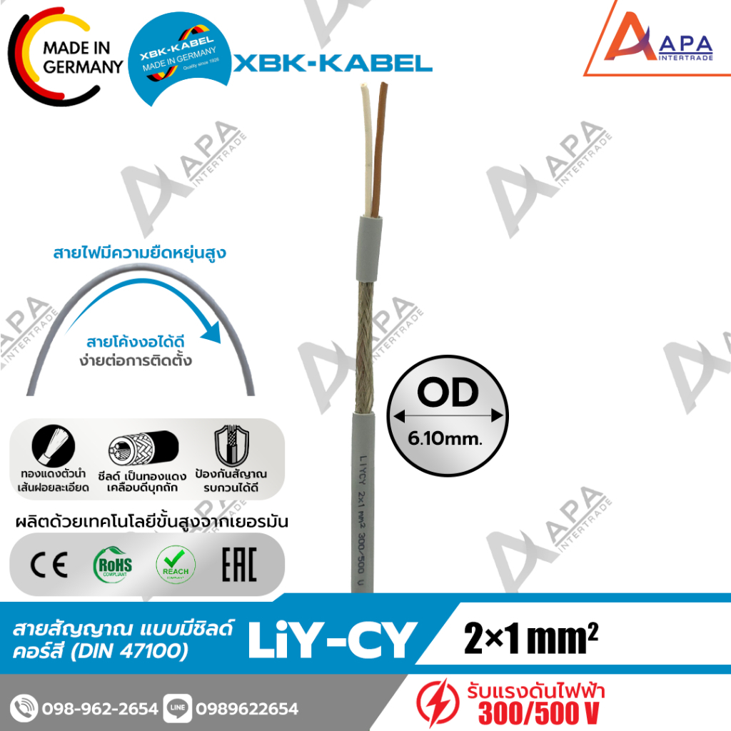 LiYCY 2x1sq.mm XBK Kabel สายสัญญาณ แบบมีชิลด์ ( 50 เมตร และ 100 เมตร)