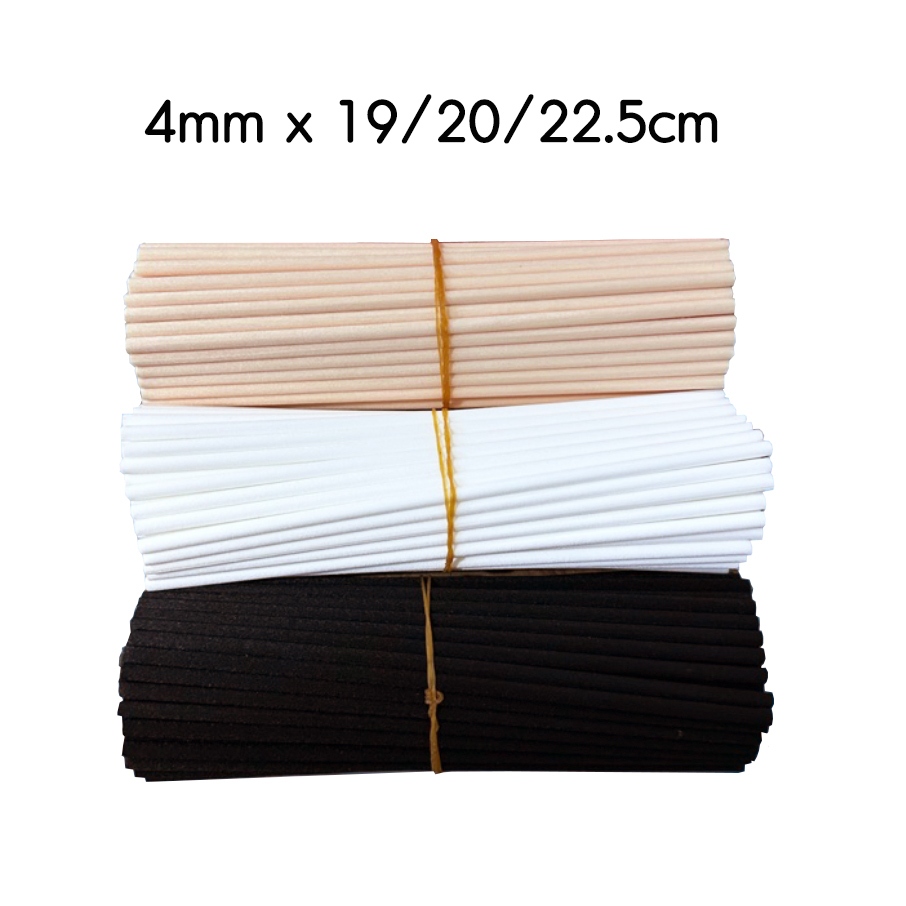 ก้านไฟเบอร์ดูดน้ำหอม 4mm ยาว 19cm 20cm 22.5cm 10/50 ก้าน สีดำ ขาว ครีม