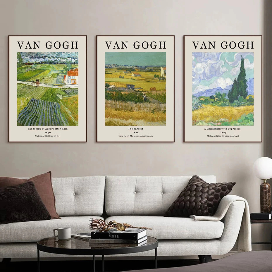 (พร้อมส่งจากไทย ภาพรวมกรอบ)ภาพวาดสีน้ำมัน Van Gogh สไตล์นอร์ดิกย้อนยุค สําหรับตกแต่งบ้าน ห้องนั่งเล่น