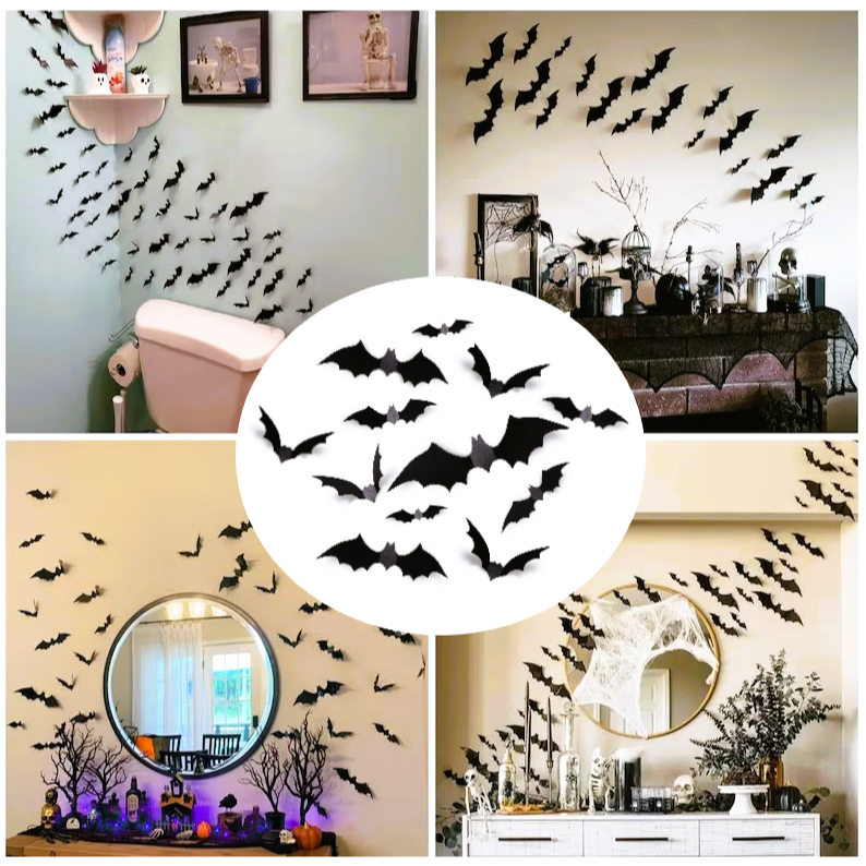 ค้างคาวพลาสติกตกแต่งฮาโลวีน Halloween Plastic Bat ของตกแต่งบ้านผี พร็อพปาร์ตี้ธีมผี ของแต่งบ้าน 1เซ็ต มี 12/24/48/60ชิ้น