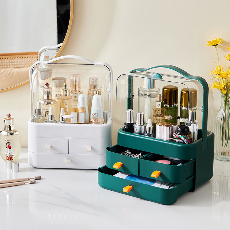 LESS ชั้นวางเครื่องสำอาง กระเป๋าเครื่องสำอางผู้หญิง กระเป๋าเครื่องสำอางค์ กันน้ำได้ พกพาสะดวก ที่วางของพร้อมลิ้นชัก - รูปที่ 6