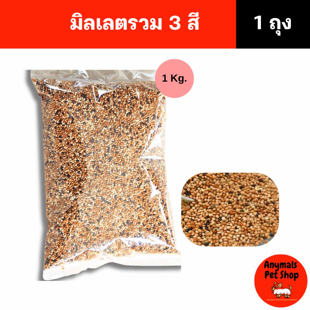 (ขนาด 1 kg.) อาหารนก มิลเล็ตรวม 3 สี สำหรับนกเขา นกเล็ก-ขนาดกลาง เช่น หงษ์หยก เลิฟเบิร์ด ค็อกกาเทล