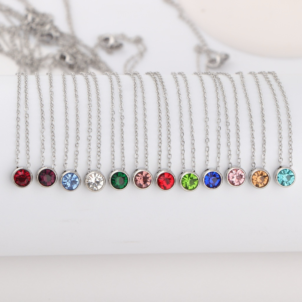 b&q jewelry สร้อยคอประจำเดือนเกิด12เดือน สร้อยเสริมดวงสีเงิน DB