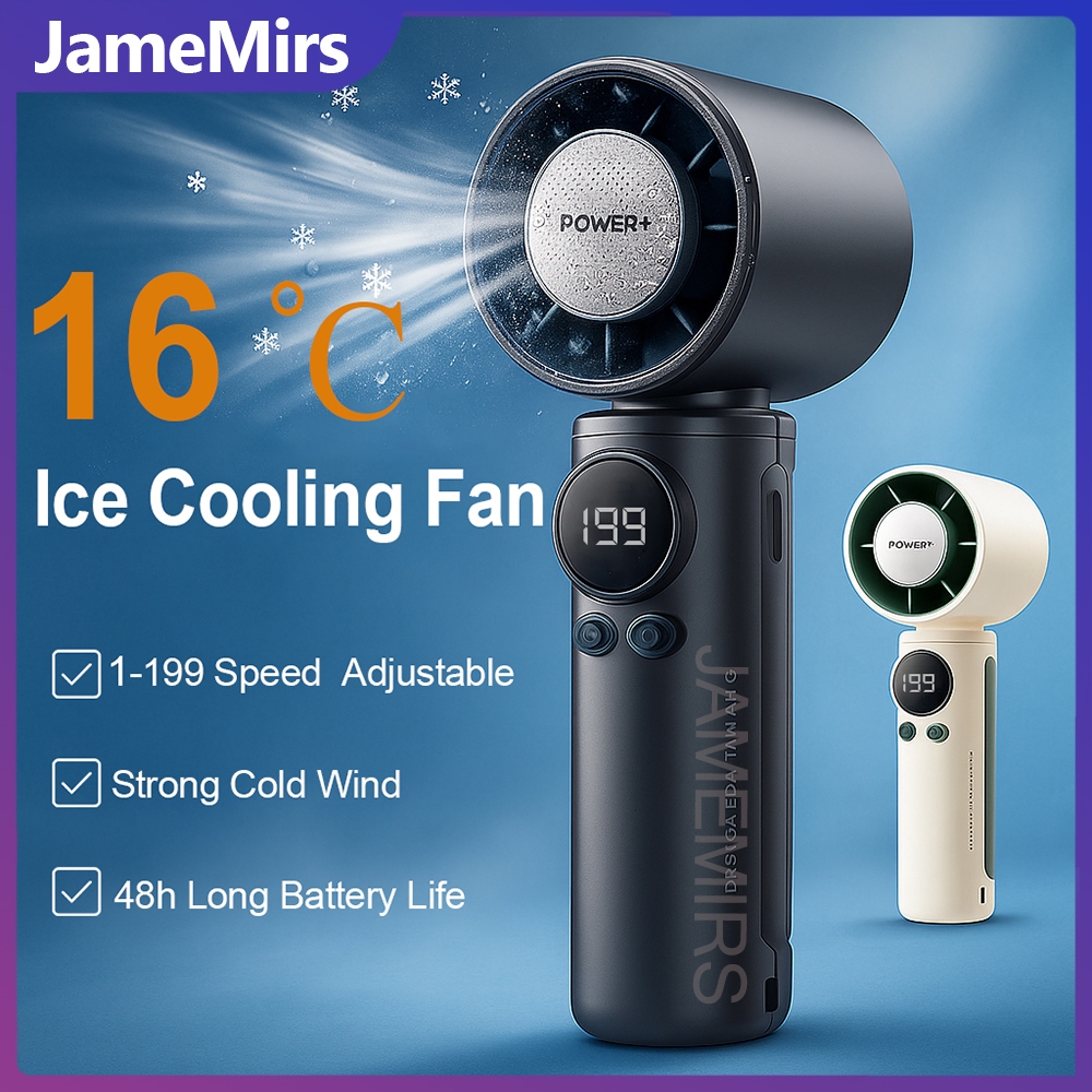 JameMirs พัดลมพกพา พัดลมขนาดเล็กเย็นสบาย 16℃ พัดลมไอเย็นไฟฟ้า ใช้ได้ 48h พดลมเทอร์โบความเร็วสูง 199ระดับลมแรง เสียงเงียบ