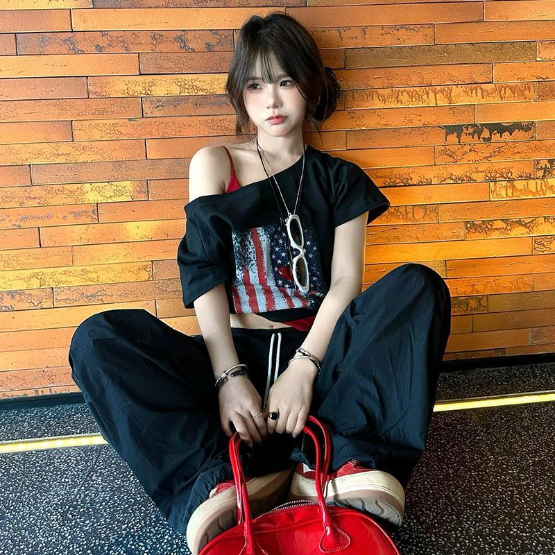 เสื้อยืดวินเทจ เสื้อปาดไหล่ เสือใส่สบาย ทรงหลวม เสื้อยืดผู้หญิง คอกว้าง แขนสั้น สีเทา สาวอวบใส่ได้ โอเวอร์ไซส์ขนาดใหญ่ รูปที่ 8