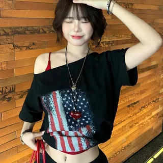 เสื้อยืดวินเทจ เสื้อปาดไหล่ เสือใส่สบาย ทรงหลวม เสื้อยืดผู้หญิง คอกว้าง แขนสั้น สีเทา สาวอวบใส่ได้ โอเวอร์ไซส์ขนาดใหญ่