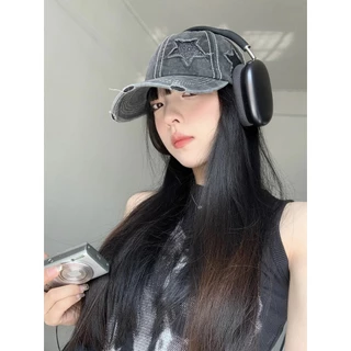 หมวกแก๊ปเบสบอลลายดาวห้าแฉกกลิตเตอร์ สไตล์เกาหลีY2K ด้านหลังสามารถปรับขนาดหมวกให้เข้ากับศีรษะMQ
