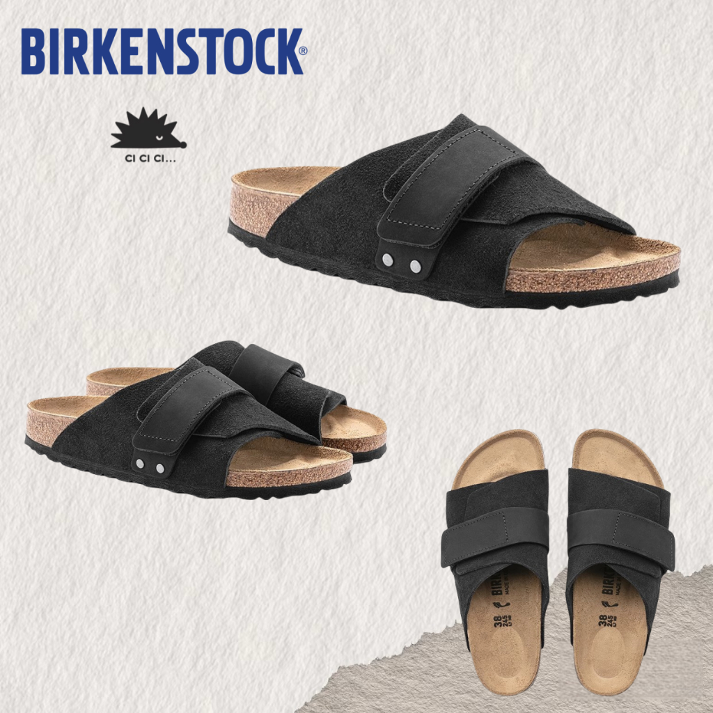 BIRKENSTOCK Kyoto black Velcro slippers{ของแท้ 100 %}