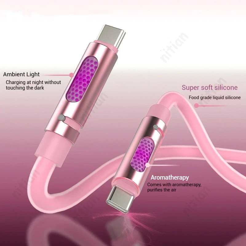 PD 100W สายเคเบิ้ลกลิ่น สายชาร์จประเภท Type C วันที่สายไฟบรรยากาศ Aromatherapy Charger Cable IOS
