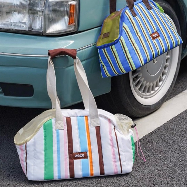 [❗️พร้อมส่งสีขาว ] ZEZE Striped Outing Pet Bag กระเป๋าใส่สัตว์เลี้ยง