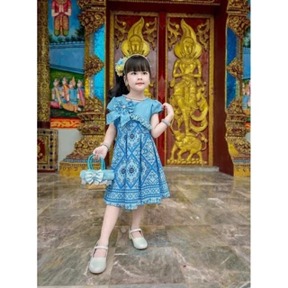 เดรสเด็ก เดรสลายไทย️ กระโปรงจีบทวิส เสื้อระบายติดโบว์