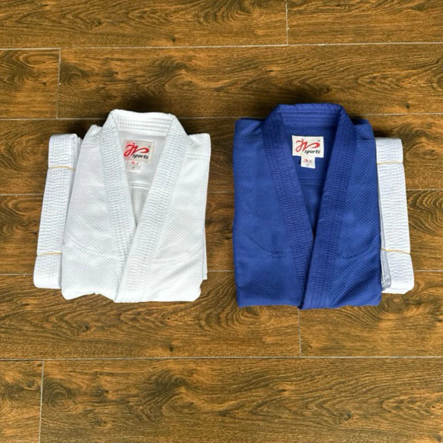 (ส่งด่วน)ชุดยูนิฟอร์มยูโด ครบเซ็ต Judo/Jujitsu ยูยิตสู สีขาว-น้ำเงินผ้าฝ้าย หนา 480g ไซต์ 110-190 cm