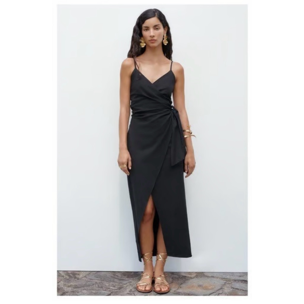 zara linen wrap dress