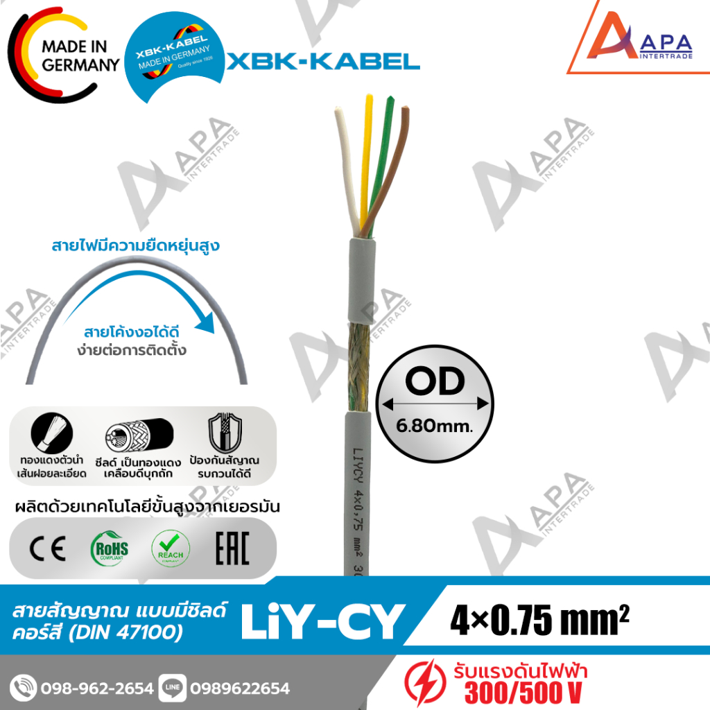 LiYCY 4x0.75sq.mm XBK Kabel สายสัญญาณ แบบมีชิลด์ (50 เมตร และ 100 เมตร)