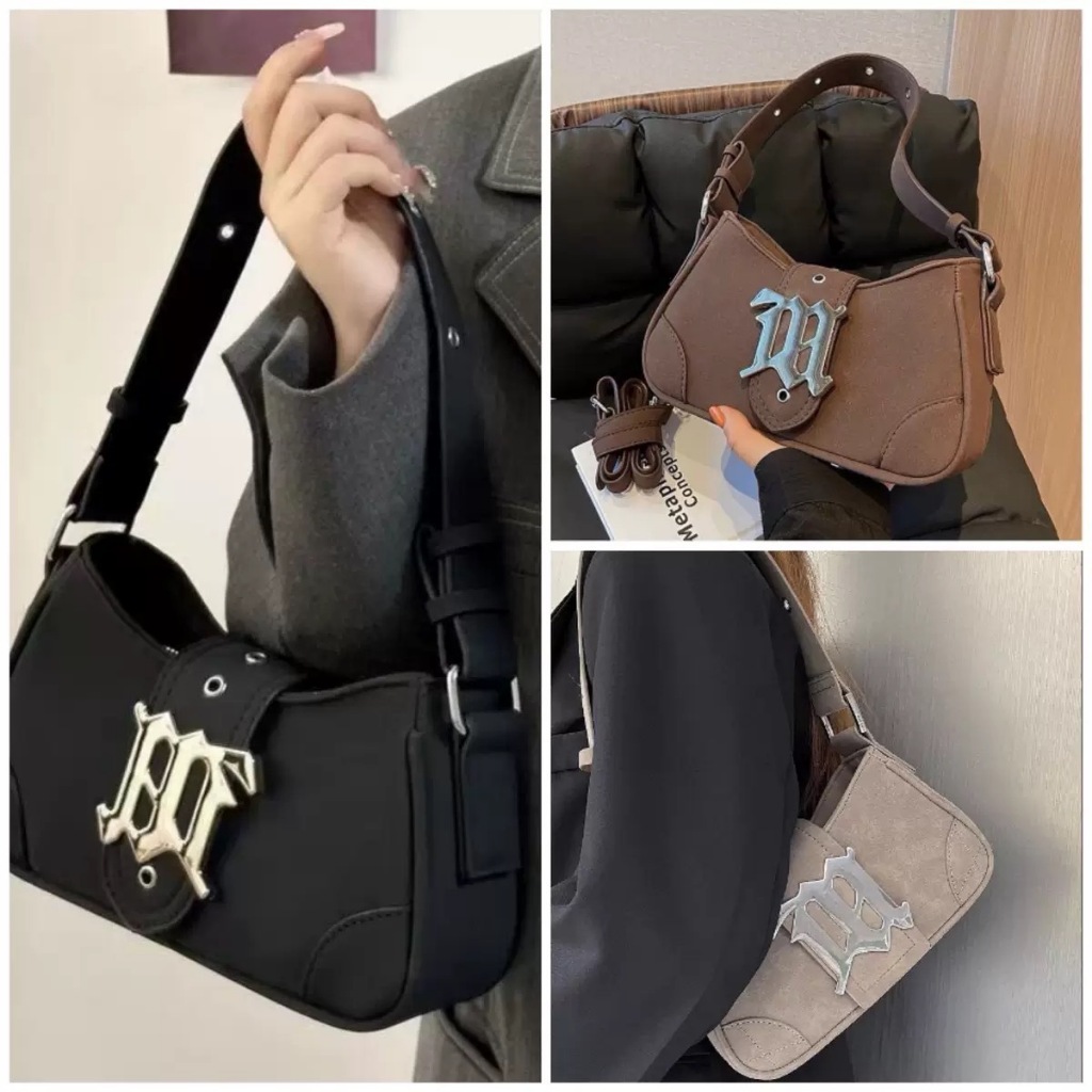 กระเป๋าหนังสายสะพายเท่ๆ ปรับได้ ทรงเก๋บัคเคิลใหญ่ สไตล์ Y2K วัยรุ่นแมทช์ง่ายทุกลุค