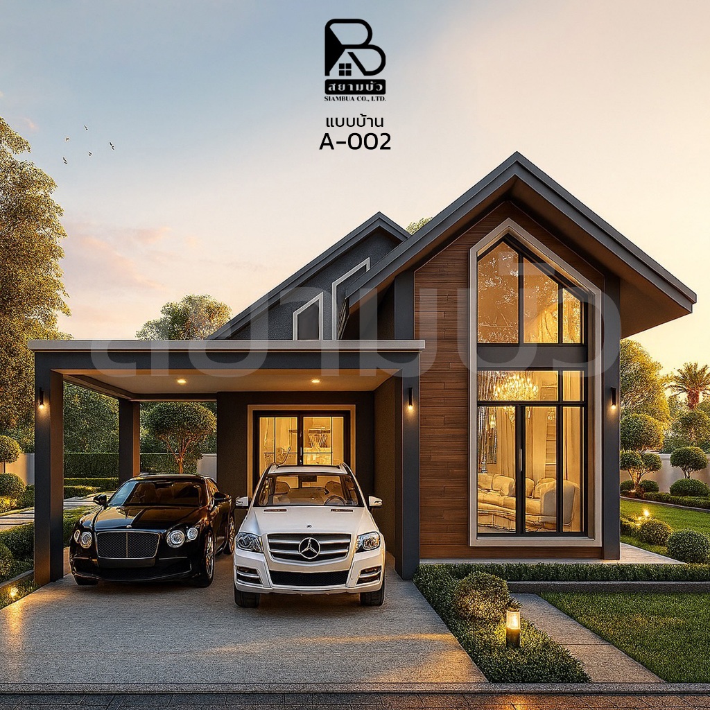 A-002 แบบบ้านชั้นเดียวทรงนอร์ดิก 3 ห้องนอน 2 ห้องน้ำ
