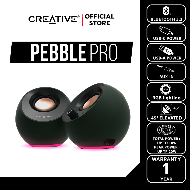 CREATIVE SPEAKER PEBBLE PRO ลำโพง 2.0 บูลทูธ 5.3  สีดำ เชื่อมต่อผ่าน USB-C พร้อมไฟ RGB
