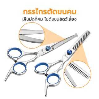 กรรไกรตัดขน กรรไกรตัดขนสัตว์เลี้ยง สีฟ้า ทำจากสเเตนเลส แข็งแรง ทนทาน ใช้งานง่าย