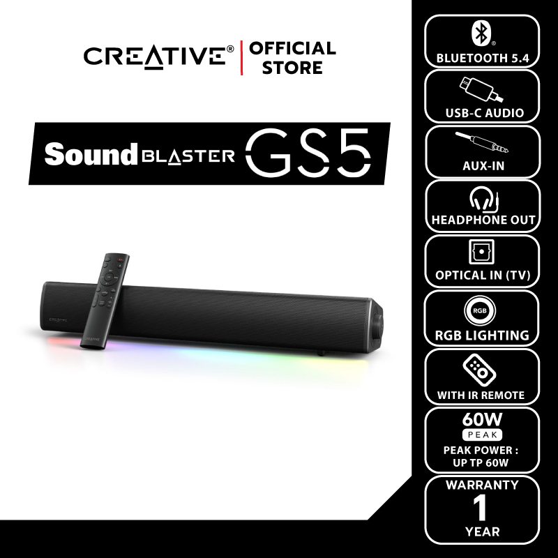 CREATIVE SPEAKER Sound Blaster GS5 ลำโพงเกมมิ่งซาวด์บาร์พร้อมไฟ RGB พลังเสียง SuperWide™ technology