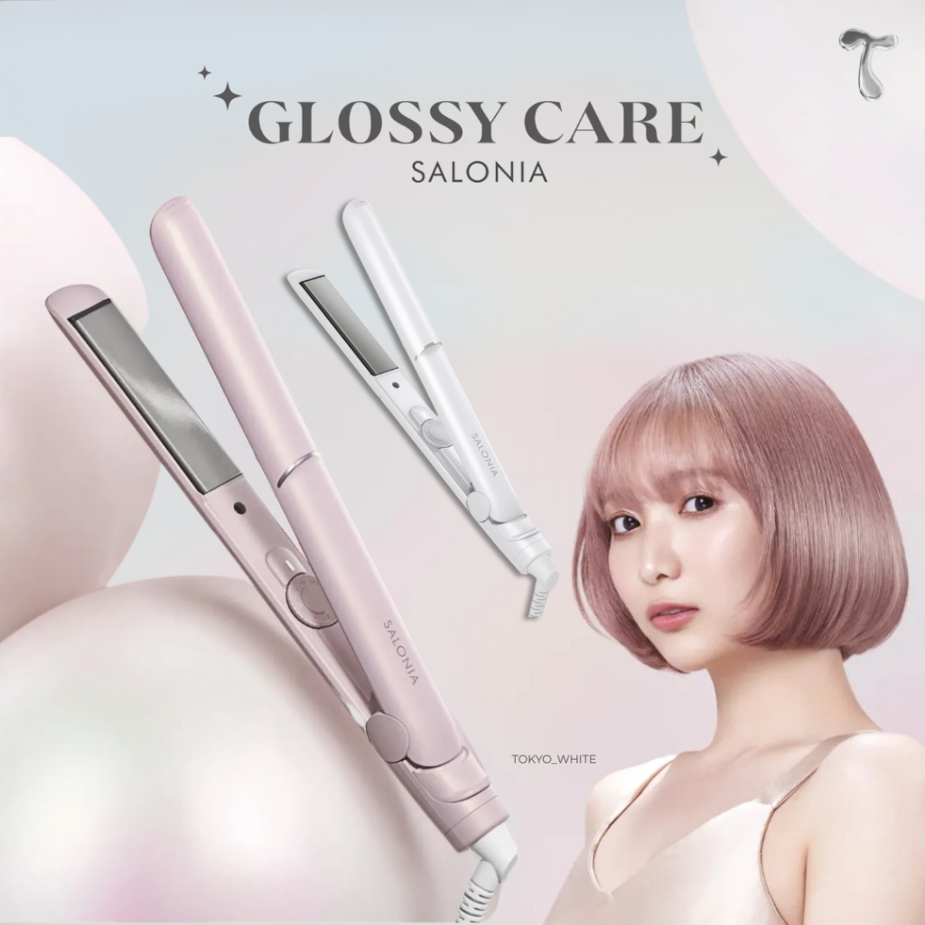 SALONIA Glossy Care 2025 [พร้อมส่ง] ที่หนีบผม Straightening Iron, Hair Iron (24 mm), White/Pink