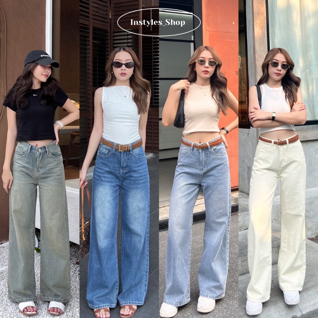 (ลดเหลือ441 เก็บโค้ดหน้าร้าน) instyles_shop - Kimber Jeans กางเกงยีนส์ขากระบอกใหญ่เบสิค Y2K ปลายขาบาน ผ้ายีนส์แท้ไม่ยืด