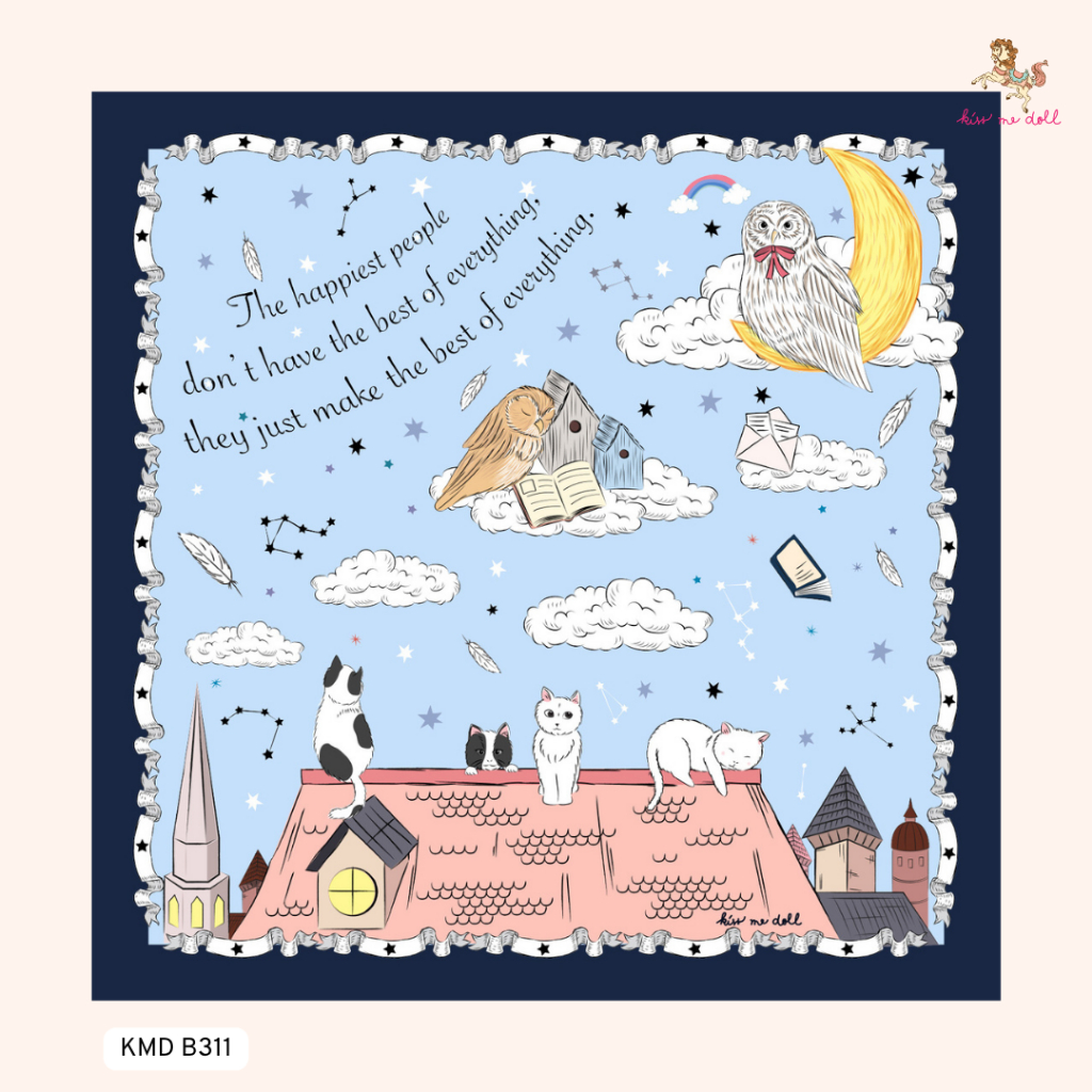 Kiss Me Doll ผ้าเช็ดหน้า/ผ้าพันคอผืนเล็ก/ผ้าผูกผม 8 Cotton 100% ขนาด52x52 cm.