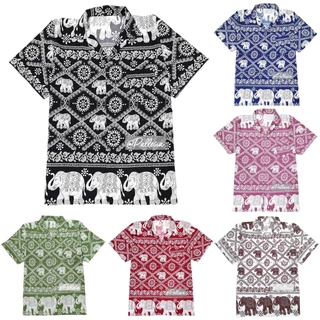 7ไซส์ S-4XL งานไทย เสื้อลายช้าง ลายโซ่ ไหมอิตาลี เสื้อเชิ้ตฮาวาย hw801