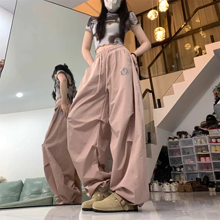 [Summer quick-drying fabric jazz dance wide-leg pants]กางเกงขากว้าง 2025 ฤดูร้อน ลำลอง สตรีทแดนซ์ เทรนด์กางเกงกีฬาสีดำ