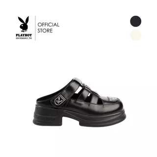 PLAYBOY รองเท้ามิวล์ (Mule) รหัส ST-H252C1209 ดีไซน์ทรงมิวล์(Mule)เปิดส้น ส้นหนาแต่งโลโก้ สีClassic blackและCreamy white