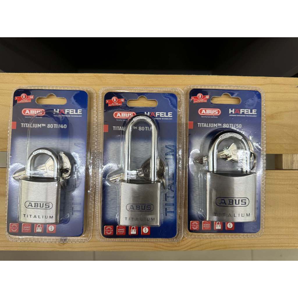 แม่กุญแจ ขนาด 40 มม ไทเทเลี่ยม ABUS HAFELE 40T 80TI/40 482.01.831 คอสั้น , 482.01.833 คอยาว