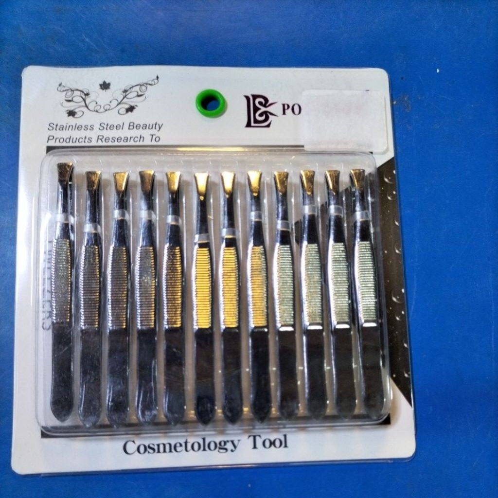 12ชิ้นเเหนบสเเตนเลสเเละสีเงินแหนบถอนขน