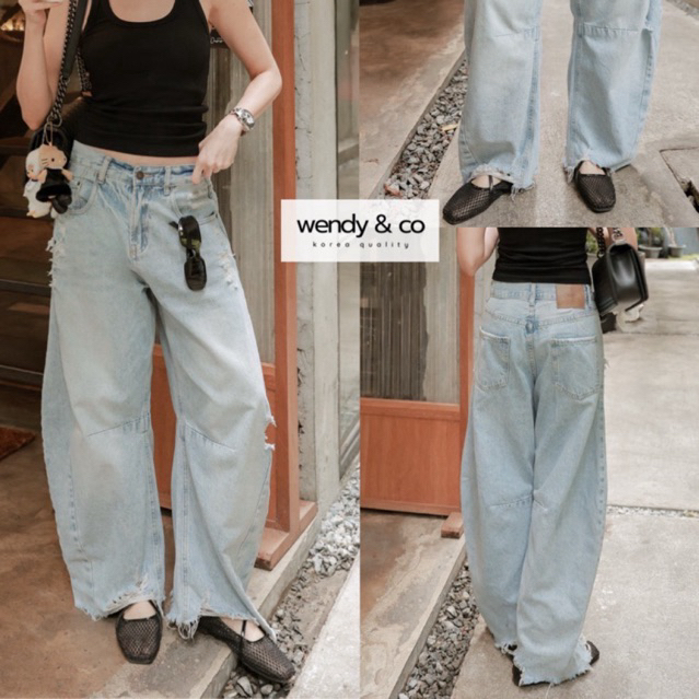 wendy&co 24K305 กางเกงยีนส์เบคกี้แต่งขาด รุ่นนี้สวยเซอร์ฟอกสี