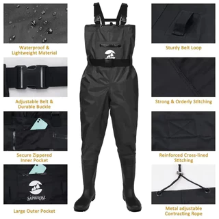 ส่งของจากไทย กางเกงบูทกันน้ำ PVC อย่างดี ชุดเอี๊ยมกันน้ำ waterproof pants กางเกงทำสวน ทำไร่ ขนาด 40-45