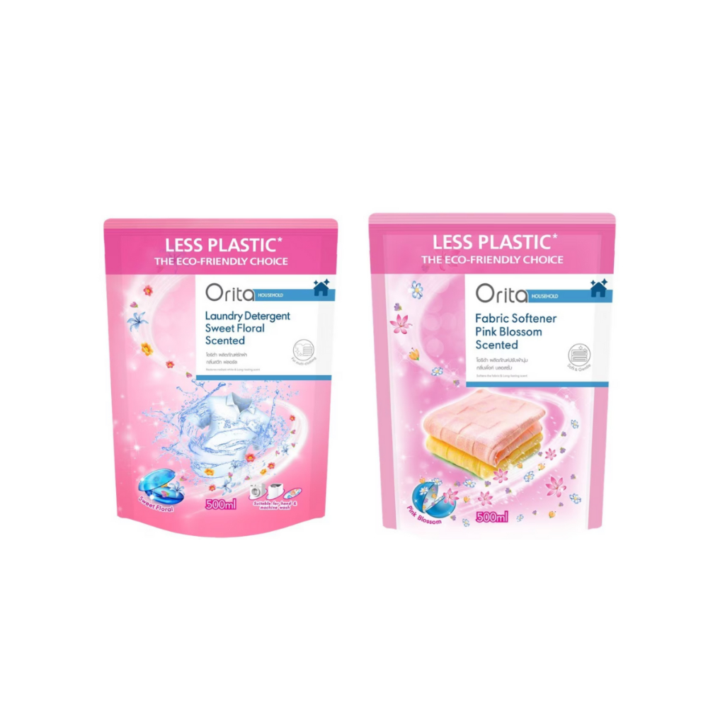 Testing SP Orita 2 Laundry Detergent Sweet Floral 500 ml. + Orita 2 Fabric Softener Pink Blossom 500