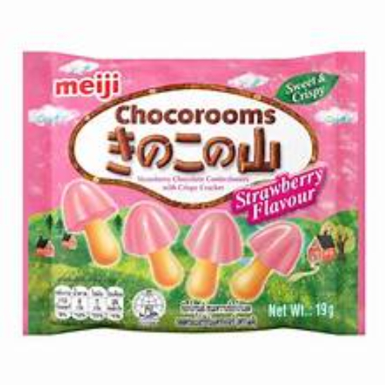 เมจิ ช็อกโกรูมส์ ขนมหวานช็อกโกแลต รสสตรอเบอร์รี่กับแครกเกอร์ 19 ก.