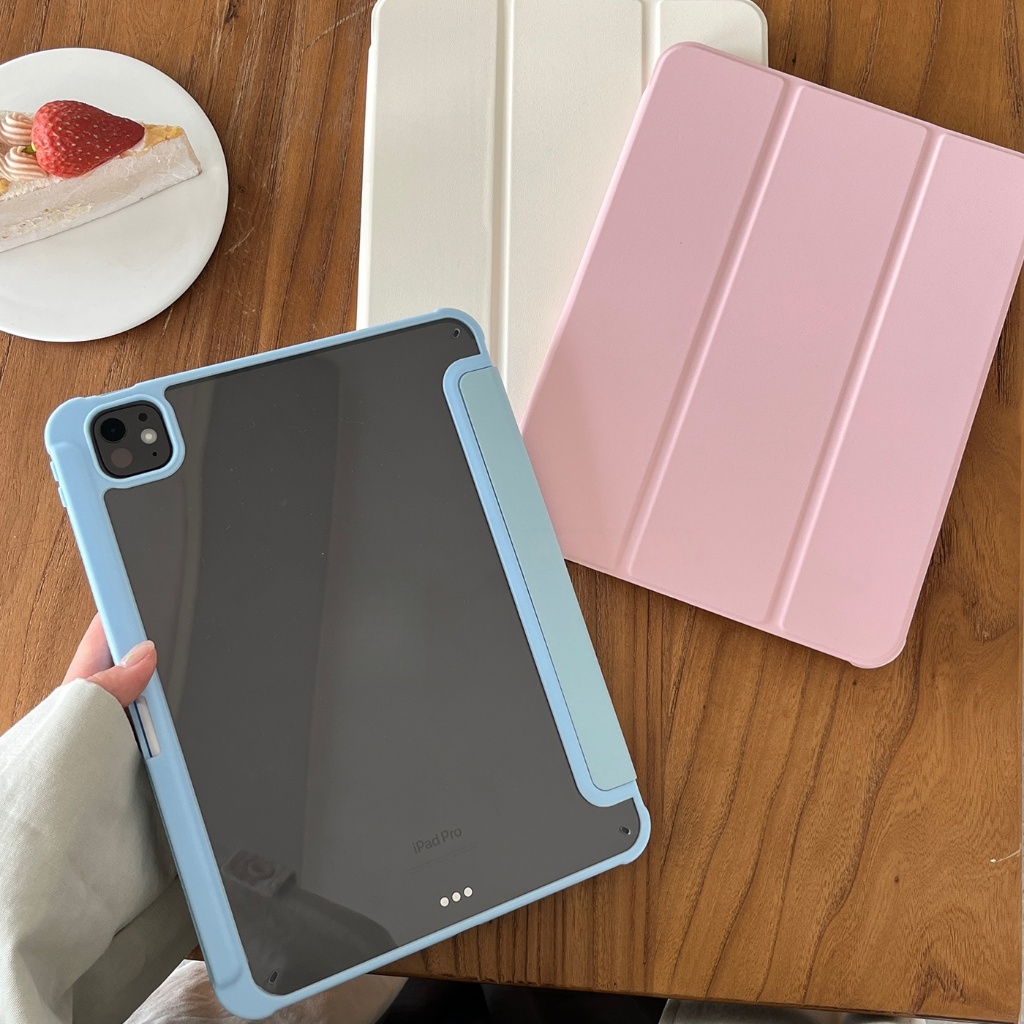 [ชาร์จปากกาได้] Gen10/11 เคสไอแพด หลังใส เคส สำหรับ วัสดุอะคริลิค ไอ for air4/5/6/7 10.9 pro11gen7/8/9 10.2ใส่ปากกาด้านข