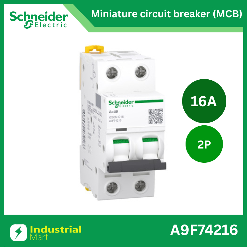 Schneider A9F74216 MCBActi9 iC60N C-Curve,400VAC,2P 16A 10kA