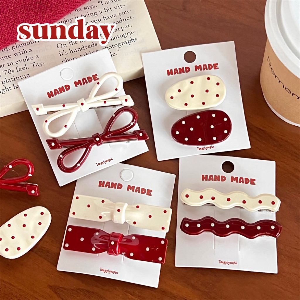 💗พน้อมส่งจากไทย💗A-10กิ๊บติดผมลายจุด 1คู่ (2ชิ้น/เซ็ท) กิ๊บติดผมสไตล์เกาหลีลายจุดสีแดง