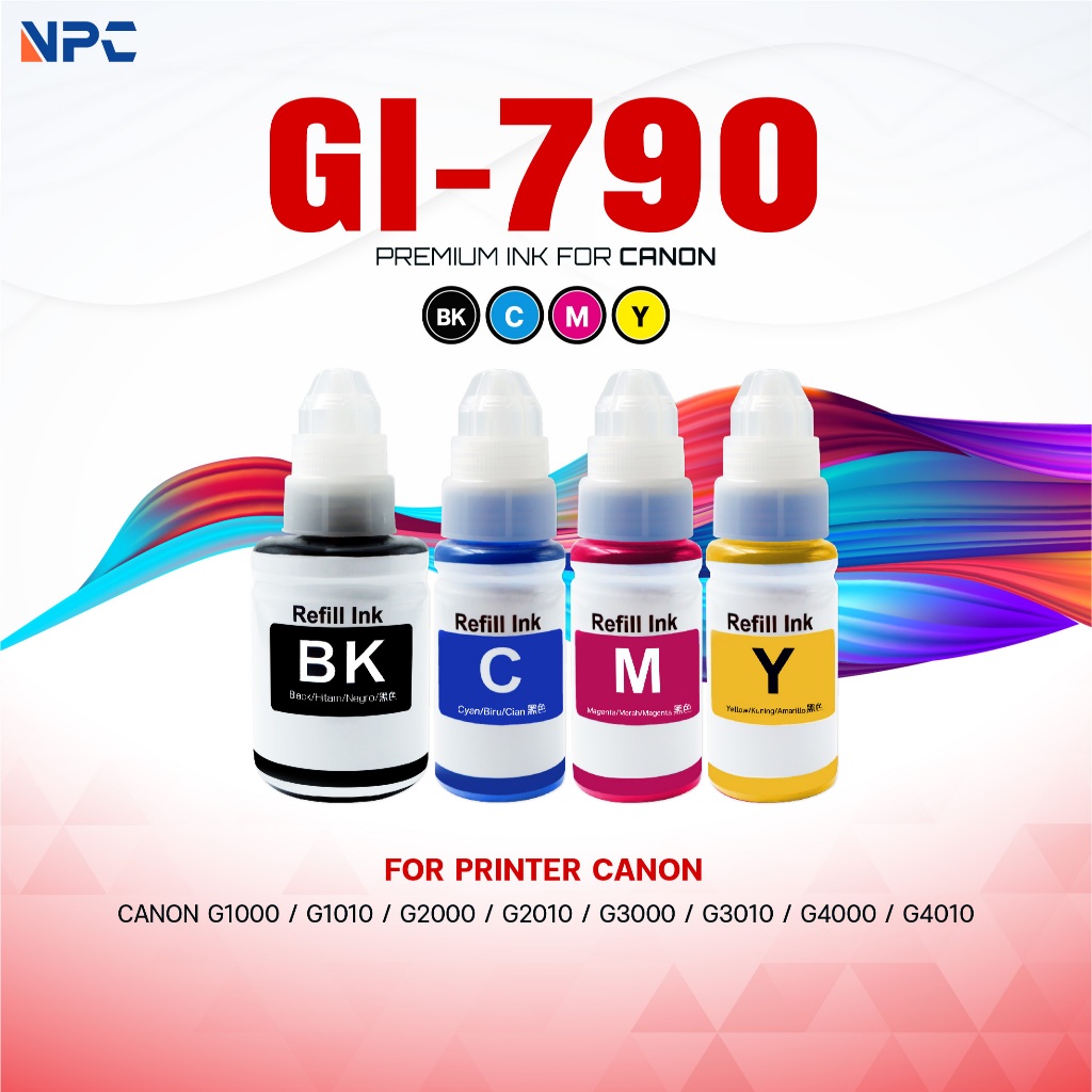 หมึกน้ำพิมพ์ INK /Canon Refill/GI-790/GI790/BK/C/M/Y ใช้กับเครื่องปริ้น CANON PIXMA G1020/G2020/G302