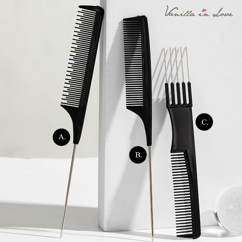 HB28 หวีแบ่งผม ปลายสแตนเลส หวีจัดแต่งทรงผม หวีช่างทำผม หวีเกล้าผม FINE TOOTH TAIL COMB