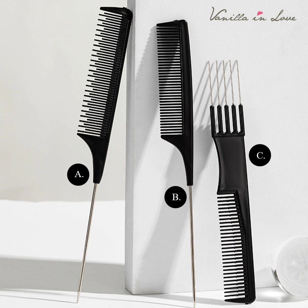HB28 หวีแบ่งผม ปลายสแตนเลส หวีจัดแต่งทรงผม หวีช่างทำผม หวีเกล้าผม FINE TOOTH TAIL COMB