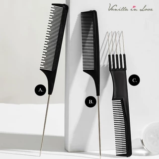 HB28 หวีแบ่งผม ปลายสแตนเลส หวีจัดแต่งทรงผม หวีช่างทำผม หวีเกล้าผม FINE TOOTH TAIL COMB