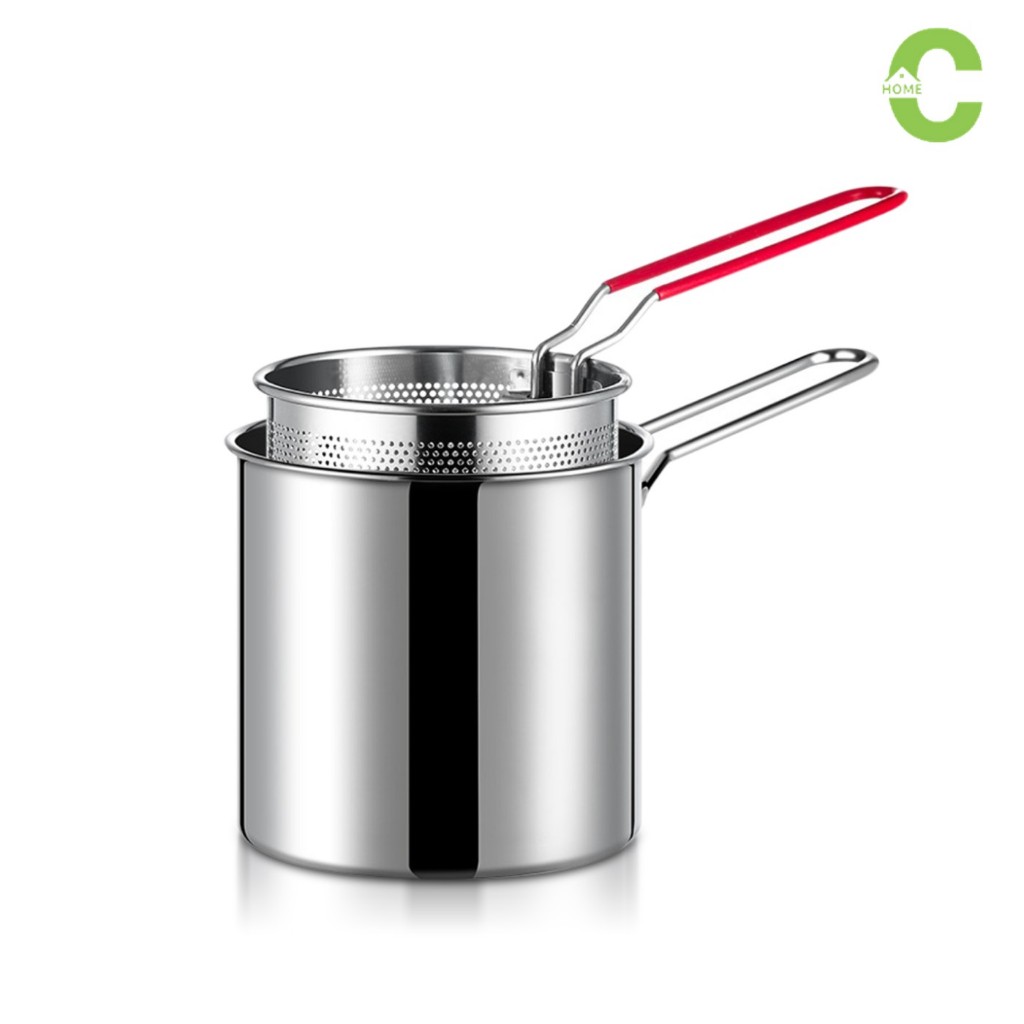 HOMEC หม้อทอดสแตนเลส หม้อทอดอาหาร Oil filter pot พร้อมที่จับ ทนความร้อน ทนต่อการกัดกร่อน ช่วยกรองน้ำมันได้ดี 2ขนาด