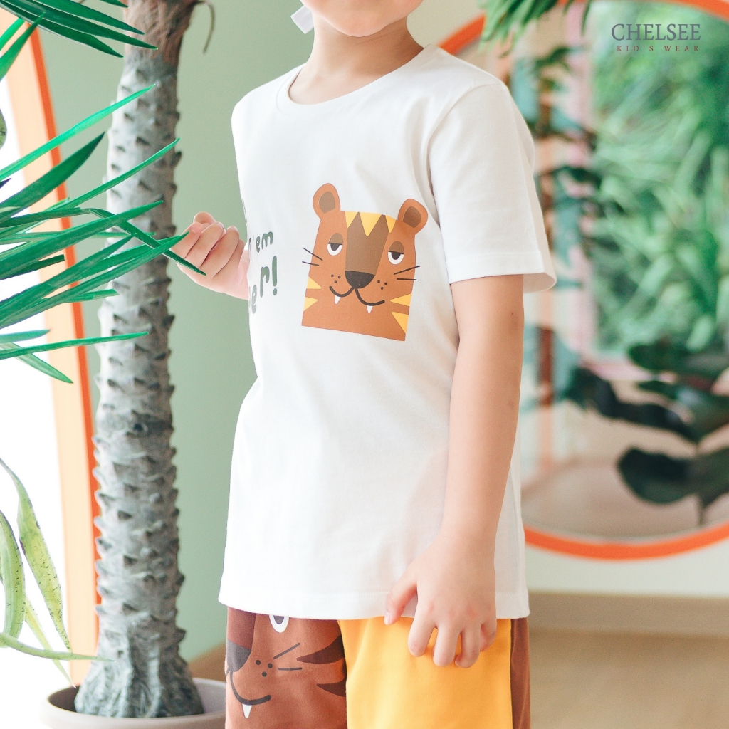 Chelsee เสื้อยืดคอกลม แขนสั้น ลายเสือ Tiger ผ้า 100%Cotton เด็กผู้ชาย อายุ 1.5-10 ปี เสื้อผ้าเด็กโต รุ่น 128176