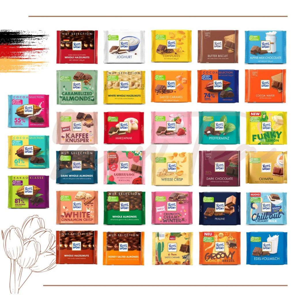 Ritter Sport Chocolate Bar 100 g ช็อคโกแลตบาร์ จากเยอรมัน มีมากกว่า 20 รสชาติ