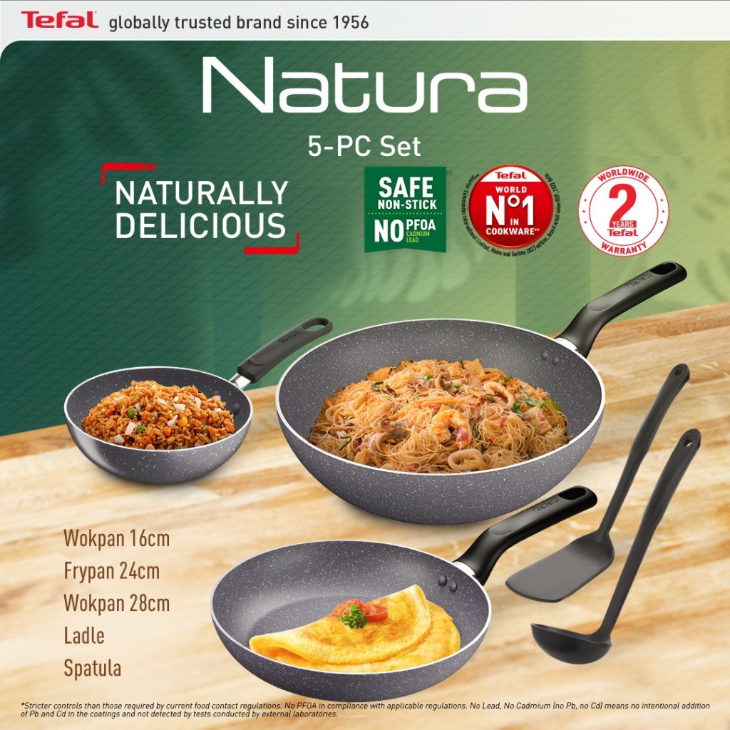Tefal Natura รุ่น B226S595 ชุดเซตกระทะ 5 ชิ้น กระทะก้นลึก 28 ซม. กระทะก้นลึก 16 ซม. กระทะก้นแบน 24 ซ