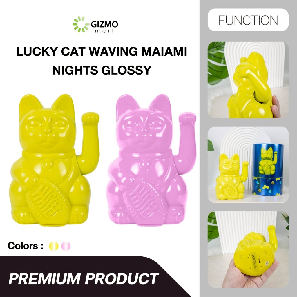 LUCKY CAT Miami แมวกวักนำโชค เรียกทรัพย์ โชคลาภ มั่งคั่ง ขนาด 15 cm. สีเหลือง สีชมพู
