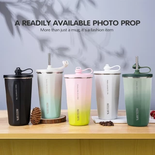 MEECOPA แก้วกาแฟเก็บความเย็นเก็บอุณหภูมิ สแตนเลส 304 600ML มีหลอดดื่ม กันรั่ว 360° สะดวกพกพา
