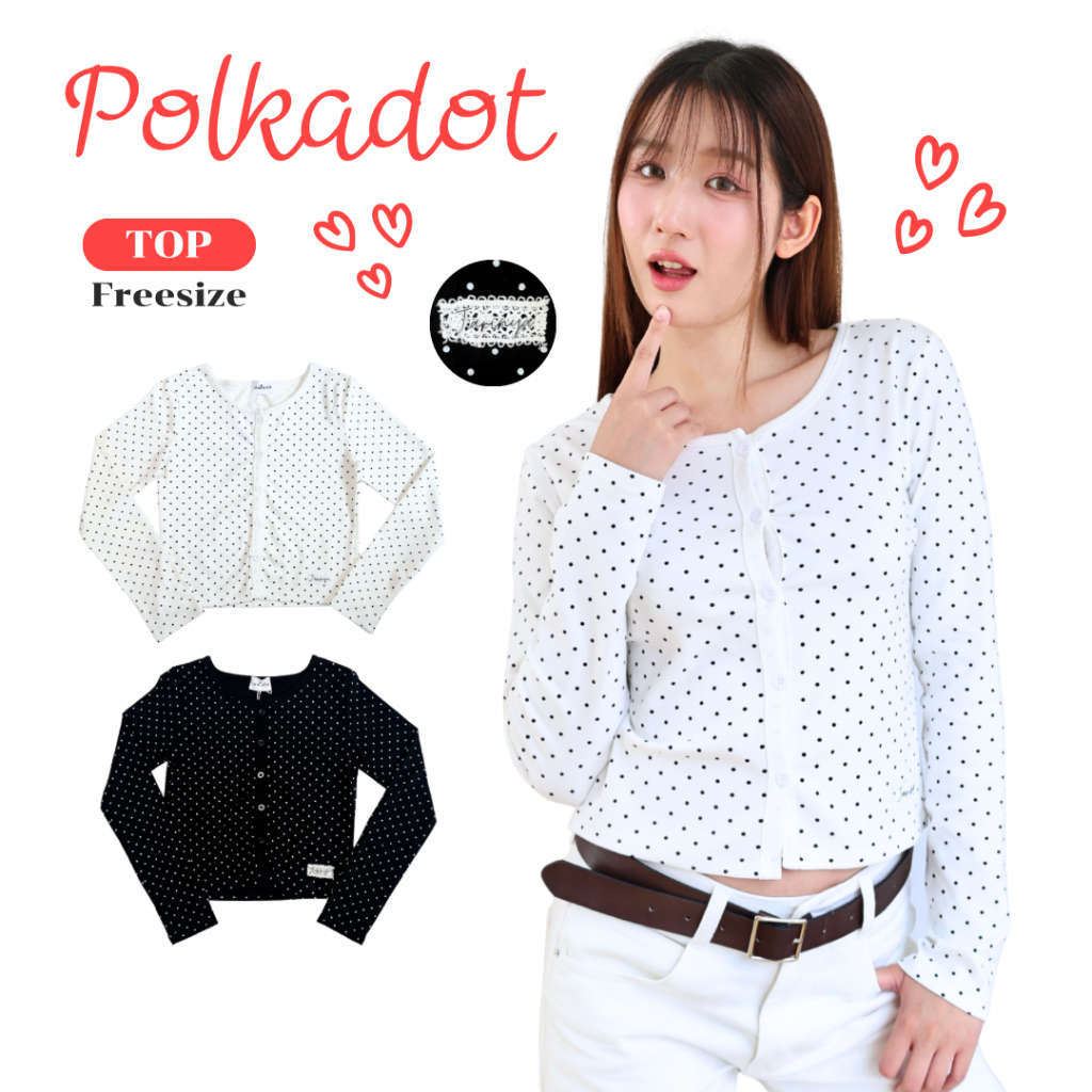 JARINYA เสื้อแขนยาวลายจุดปัก Jarinya (T1000)